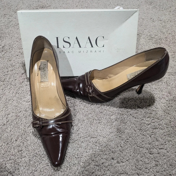 Isaac mizrahi heels size 8.5 brown leather pumps - Picture 1 of 10